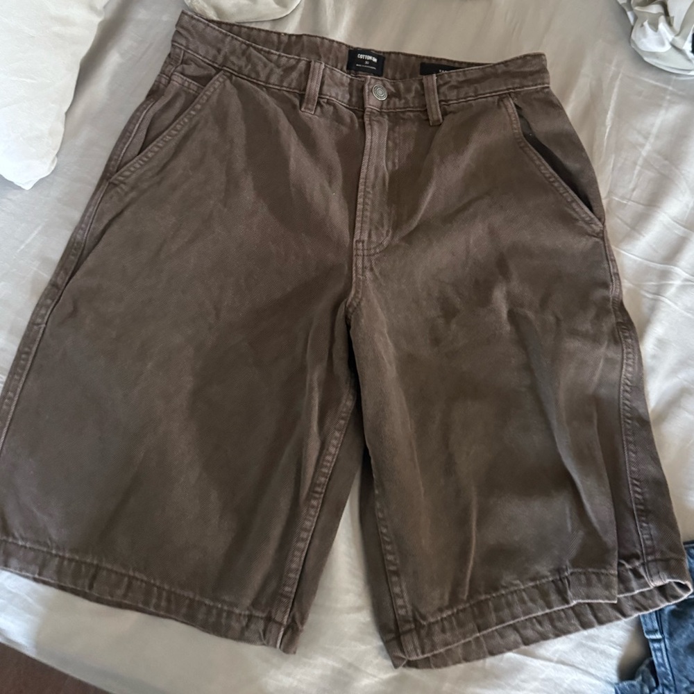 Cotton On Brown Flat Front Shorts Casual Style